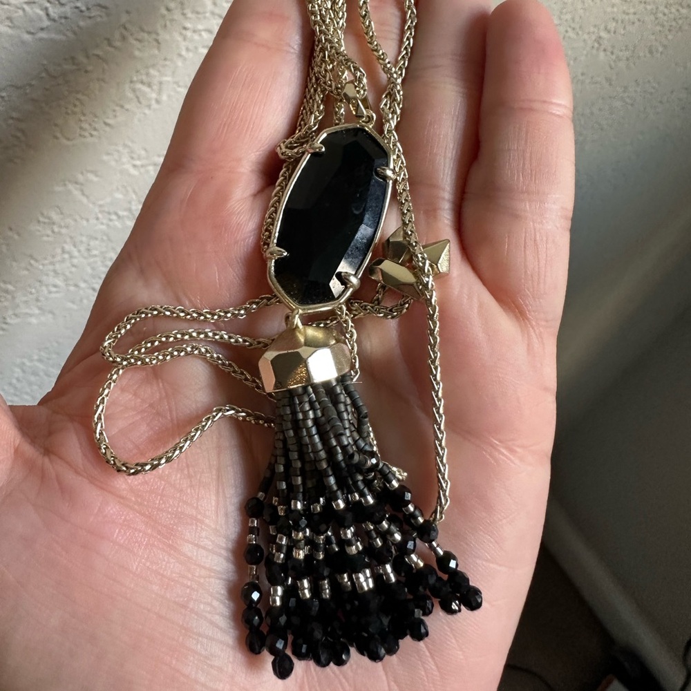 Kendra Scott Rayne Necklace - Black and Gold Beaded Tassel